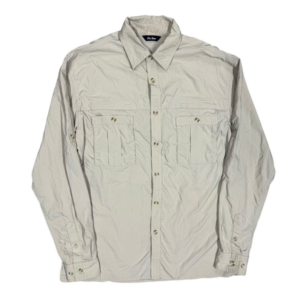 Peter Storm Hiking Shirt Lightweight Tech Safari Shirt Long Sleeve Beige Medium